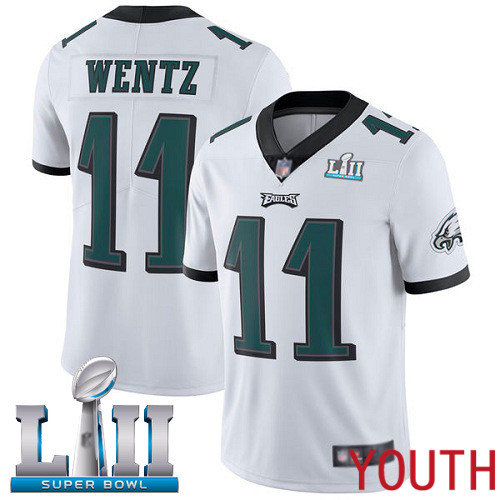 Youth Philadelphia Eagles #11 Carson Wentz White Vapor Untouchable NFL Jersey Limited Player Super Bowl LII->nfl t-shirts->Sports Accessory